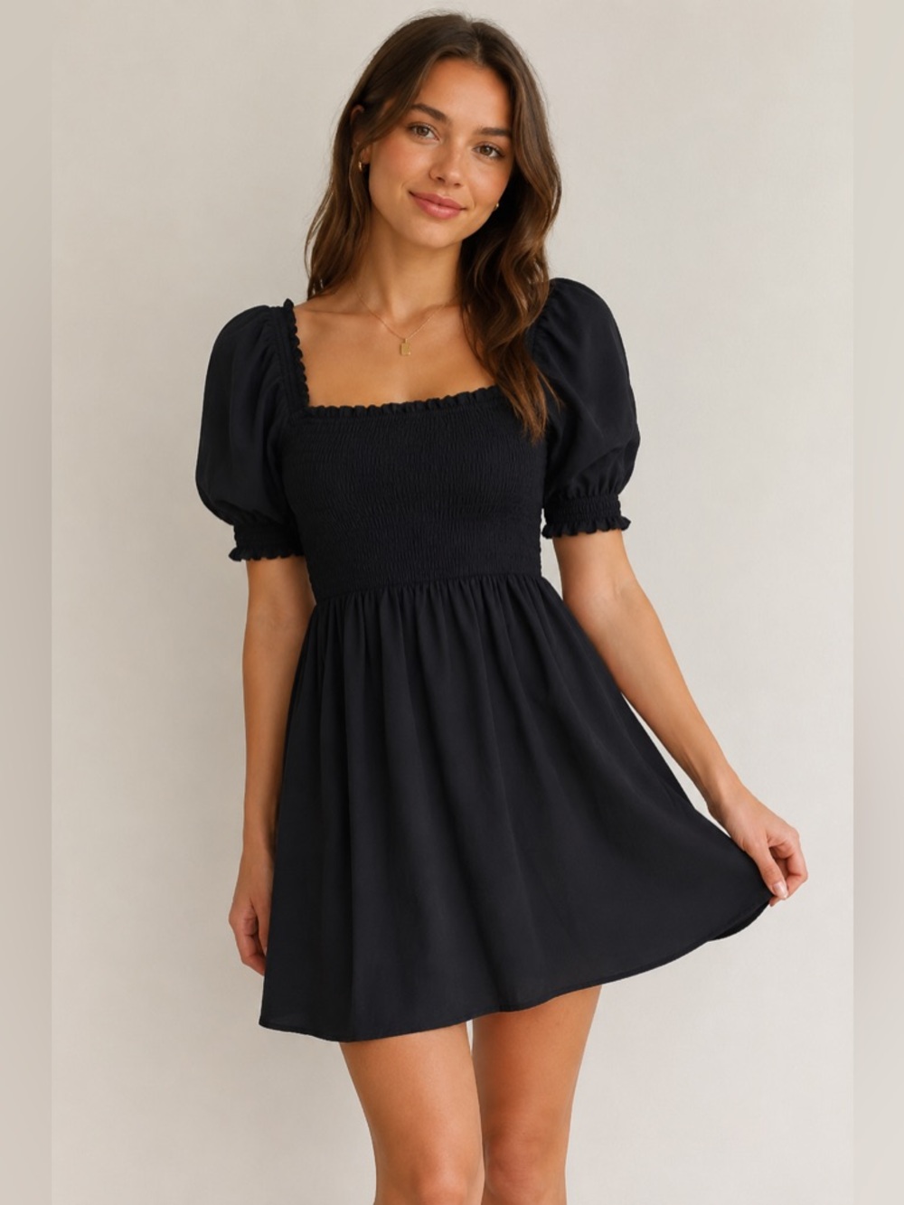 NWT Hill House The Athena Nap Dress smocked puff sleeve mini black 1S